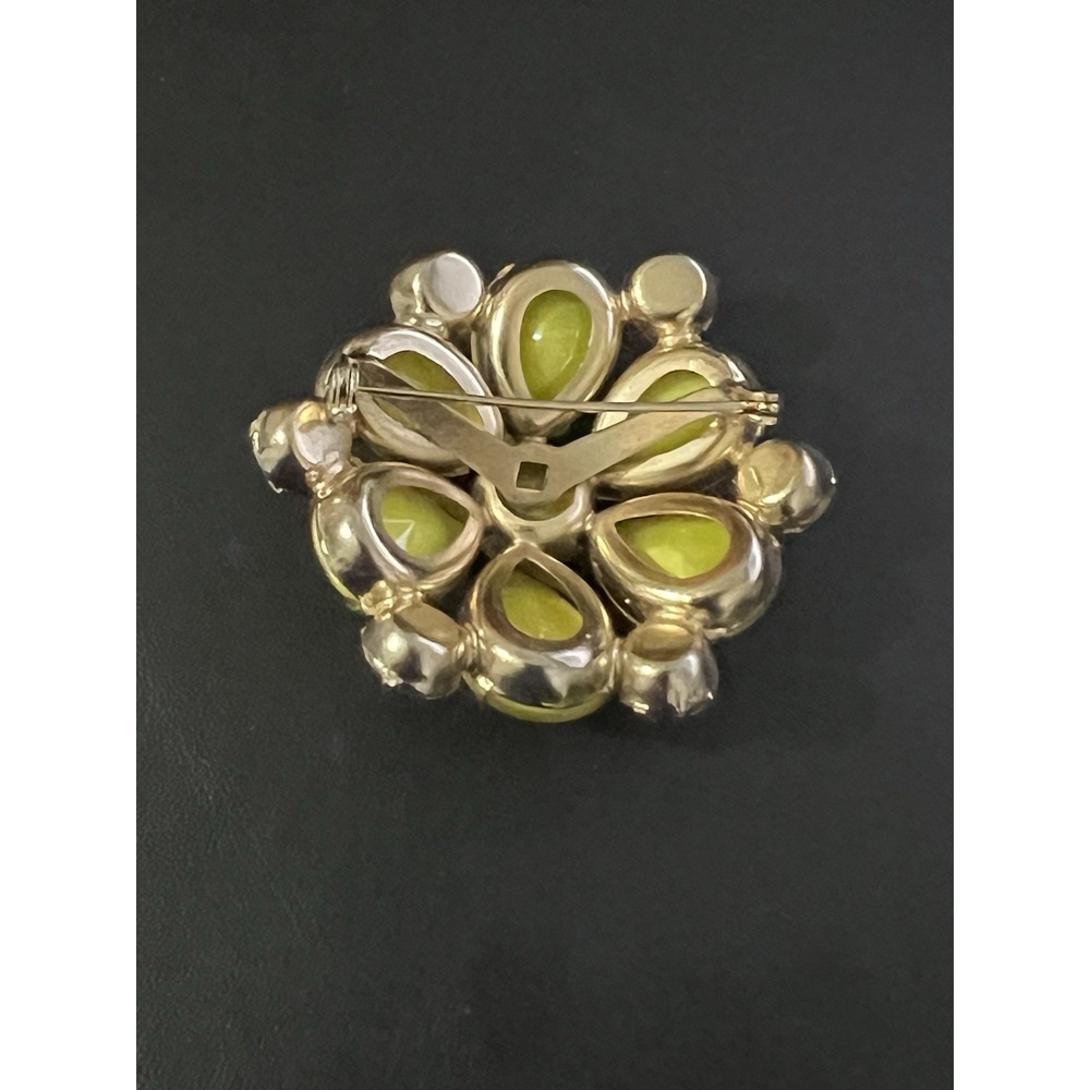 VINTAGE yellow GLASS aurora borealis RHINESTONE BROOCH pin prong - Picture 11 of 13